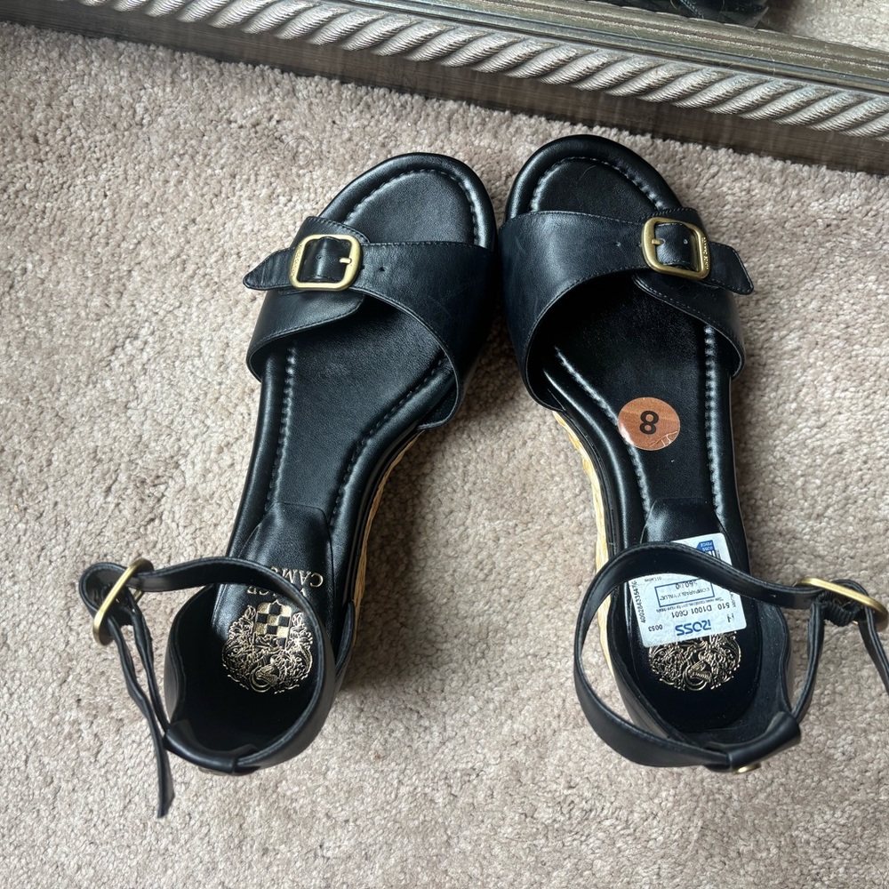 Vince Camuto Black Wedges with Gold Accents - Picture 4 of 5